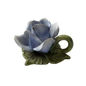 Vintage Capodimonte Blue Rose Made In Italy Candle Holder